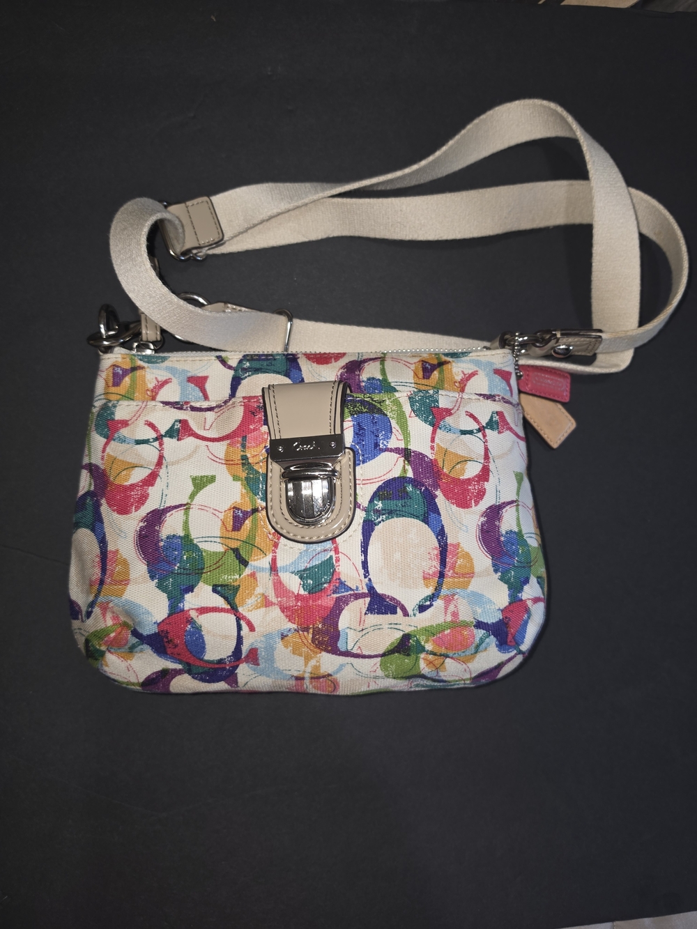 Coach Multicolor Signature Canvas Crossbody with Beige Trim and Silver Hardware - Picture 9 of 13
